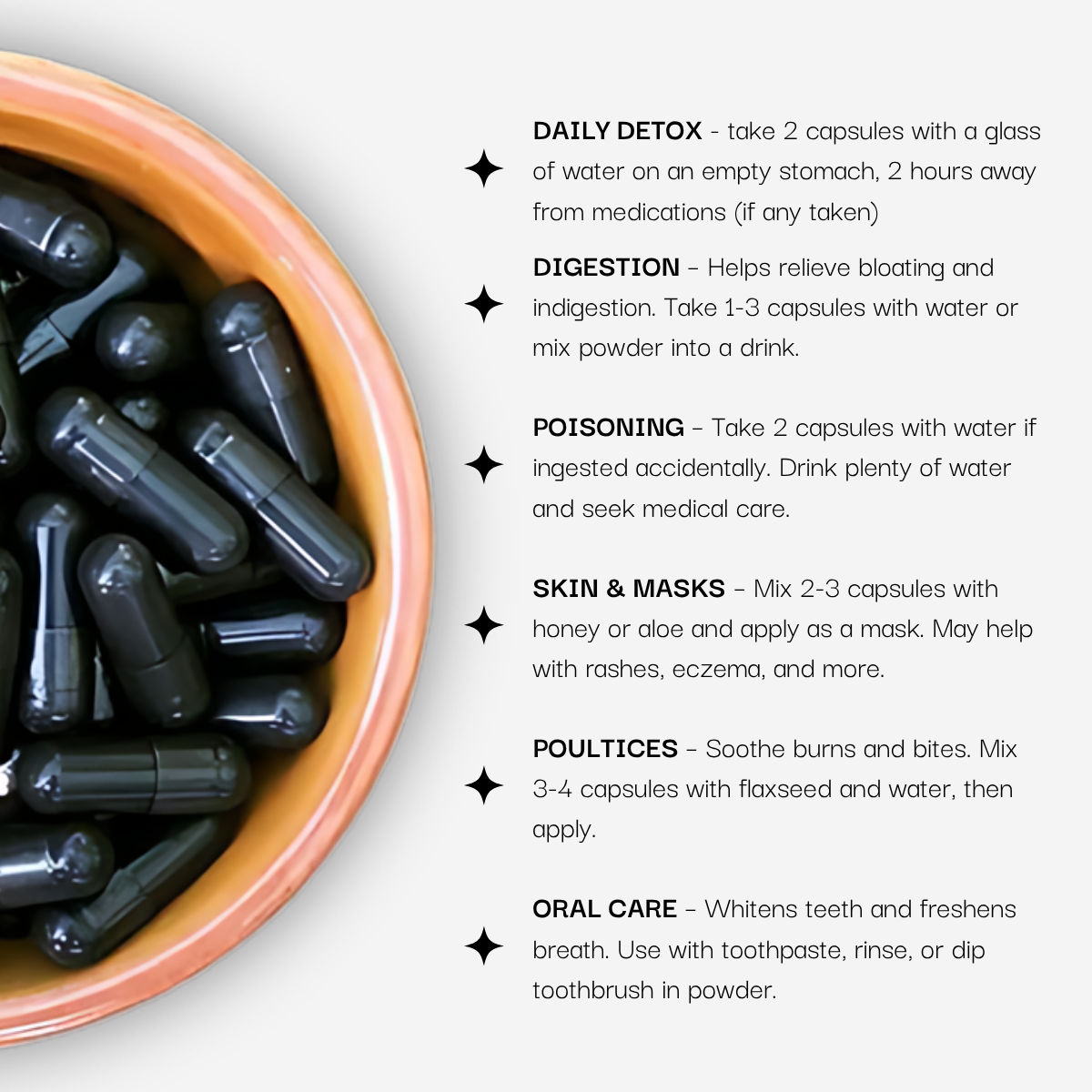 100% Food Grade Organic Coconut Activated Charcoal Capsules