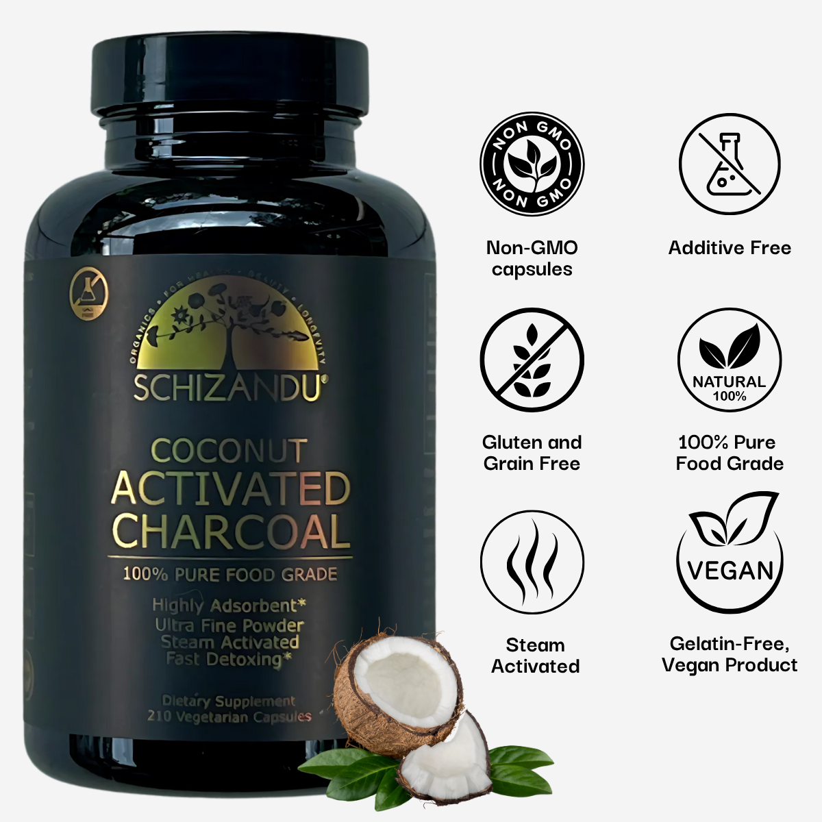 100% Food Grade Organic Coconut Activated Charcoal Capsules
